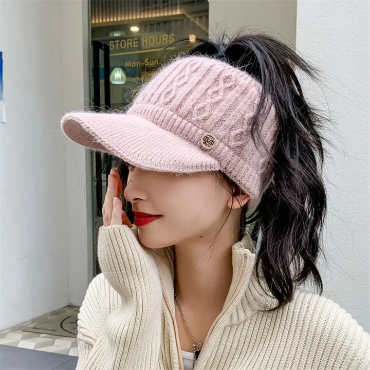 Women's Warm Knitted Baseball Cap - Cable Knit Winter Hat-The Yellow Prime