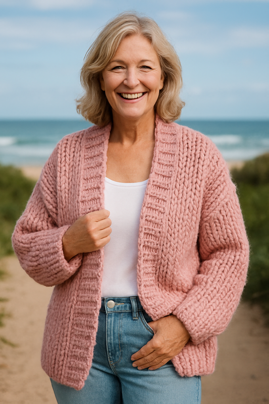 Women's Chunky Knit Cardigan with Cable Design and Open Front