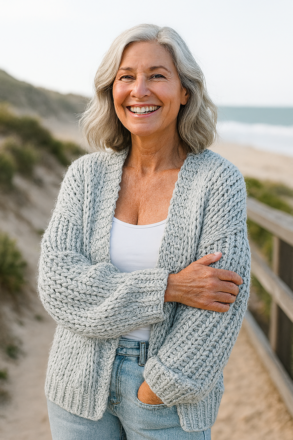 Women's Chunky Knit Cardigan with Cable Design and Open Front