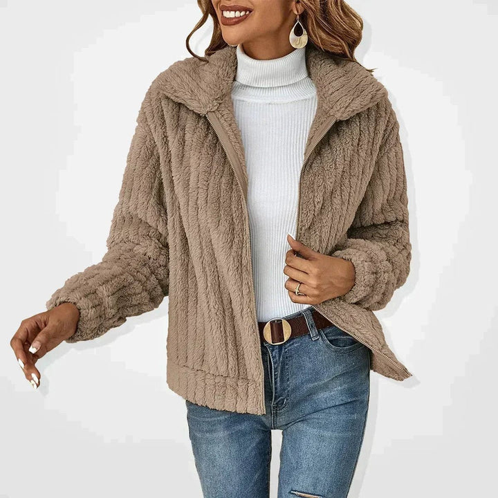 Women's Relaxed Fit Fluffy Sherpa Zip-Up Cardigan