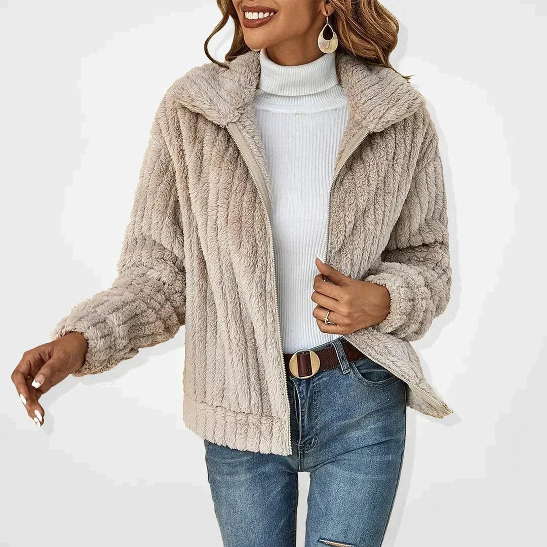 Women's Relaxed Fit Fluffy Sherpa Zip-Up Cardigan