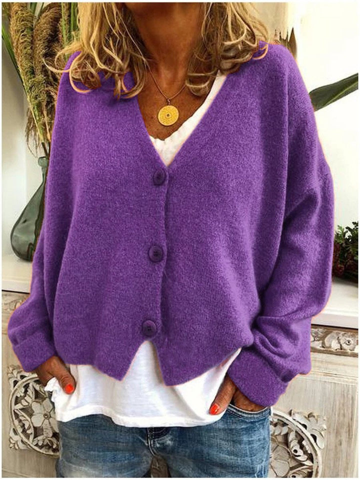 Women's Relaxed Fit V-Neck Button-Front Knit Cardigan
