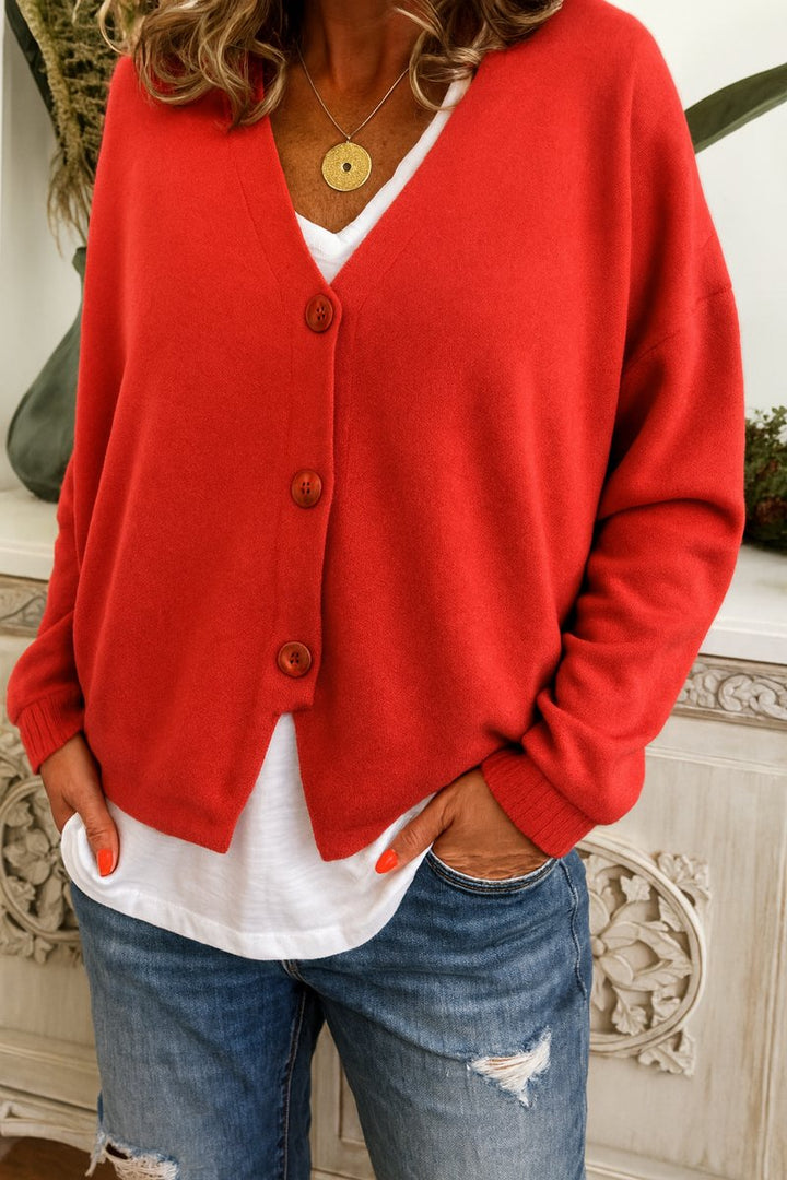 Women's Relaxed Fit V-Neck Button-Front Knit Cardigan