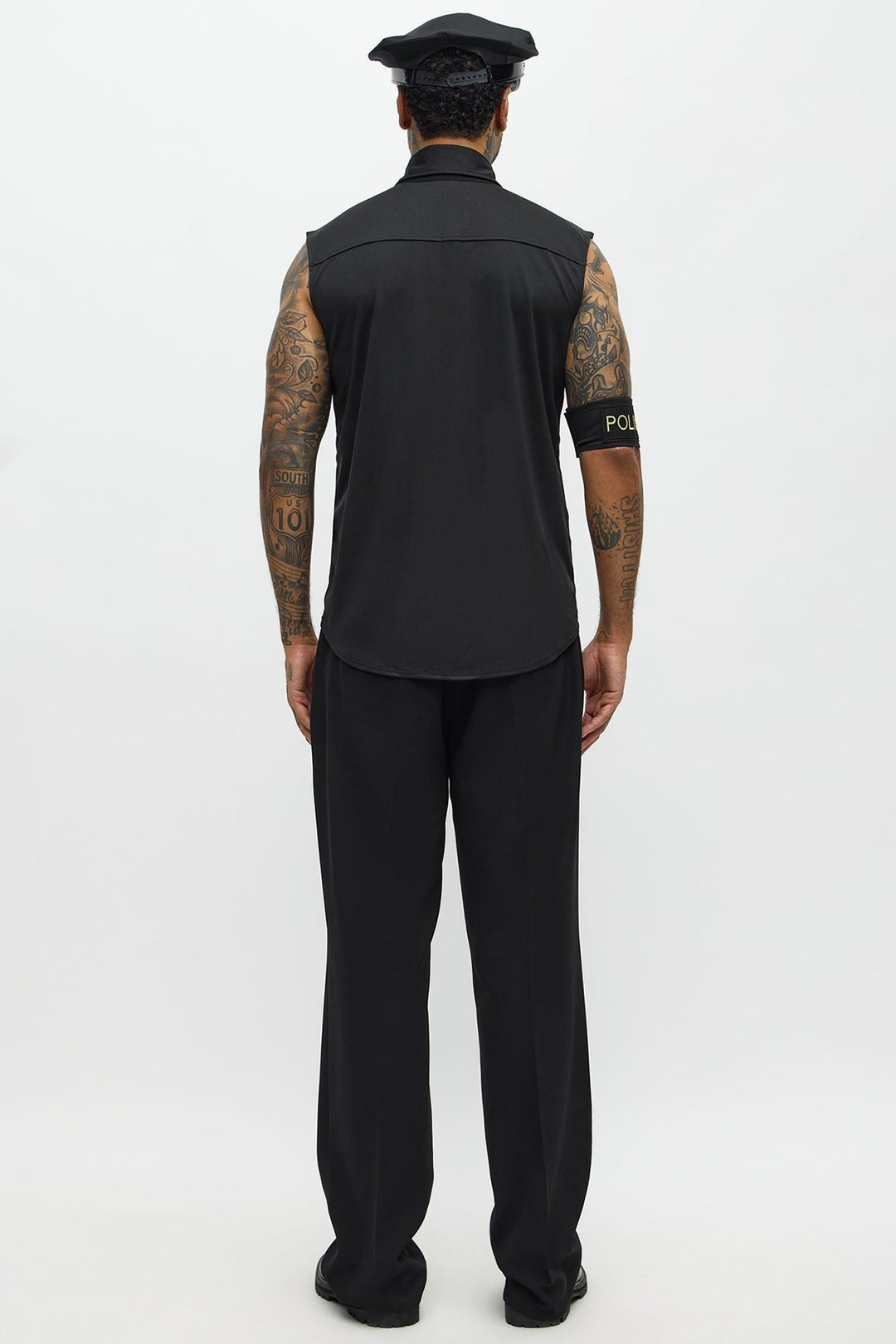 Ensemble chemise et chapeau de costume d'officier noir pour homme d'Halloween