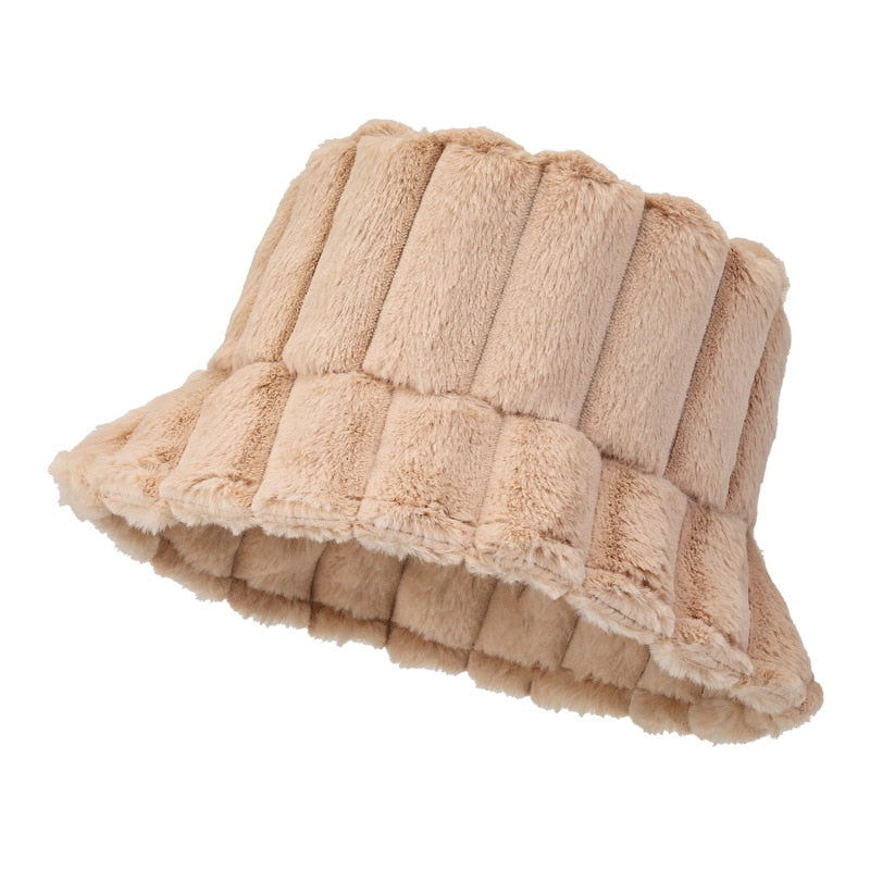 Women's Warm Cozy Bucket Hat - Ribbed Faux Fur for Winter-The Yellow Prime