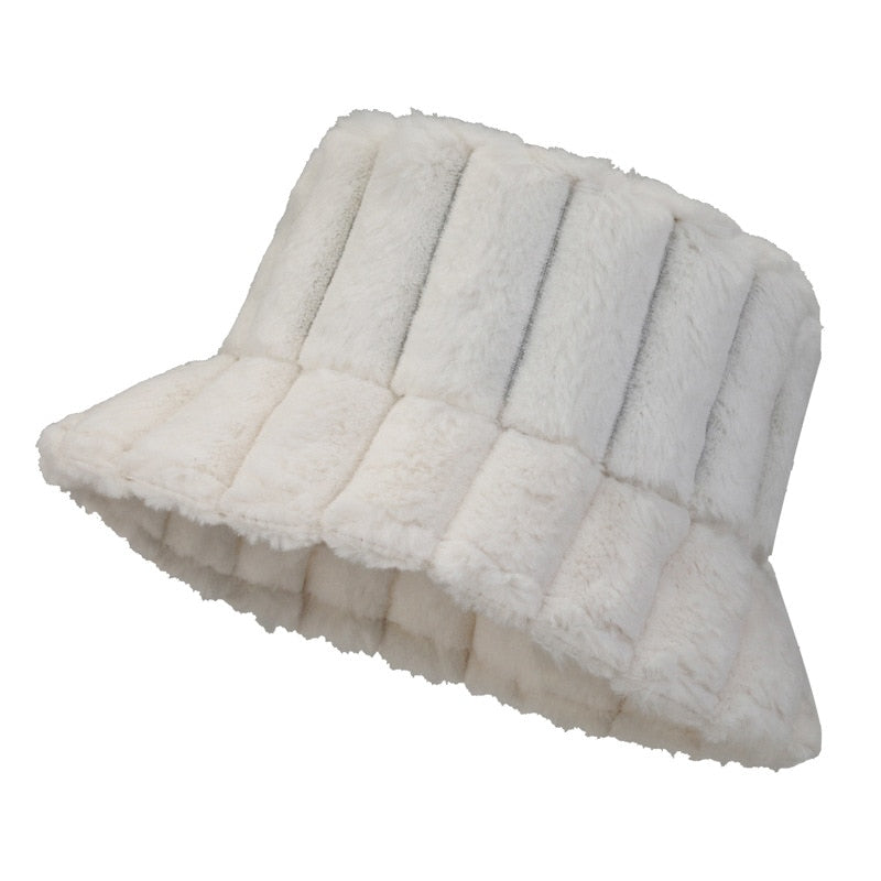 Women's Warm Cozy Bucket Hat - Ribbed Faux Fur for Winter-The Yellow Prime
