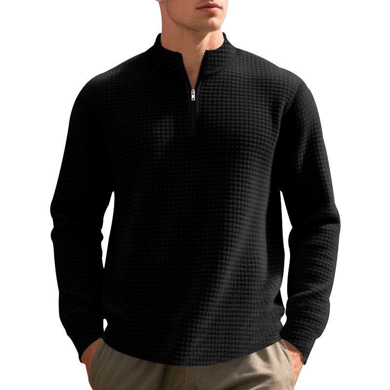 Men's Waffle Knit Quarter-Zip Pullover Sweatshirt