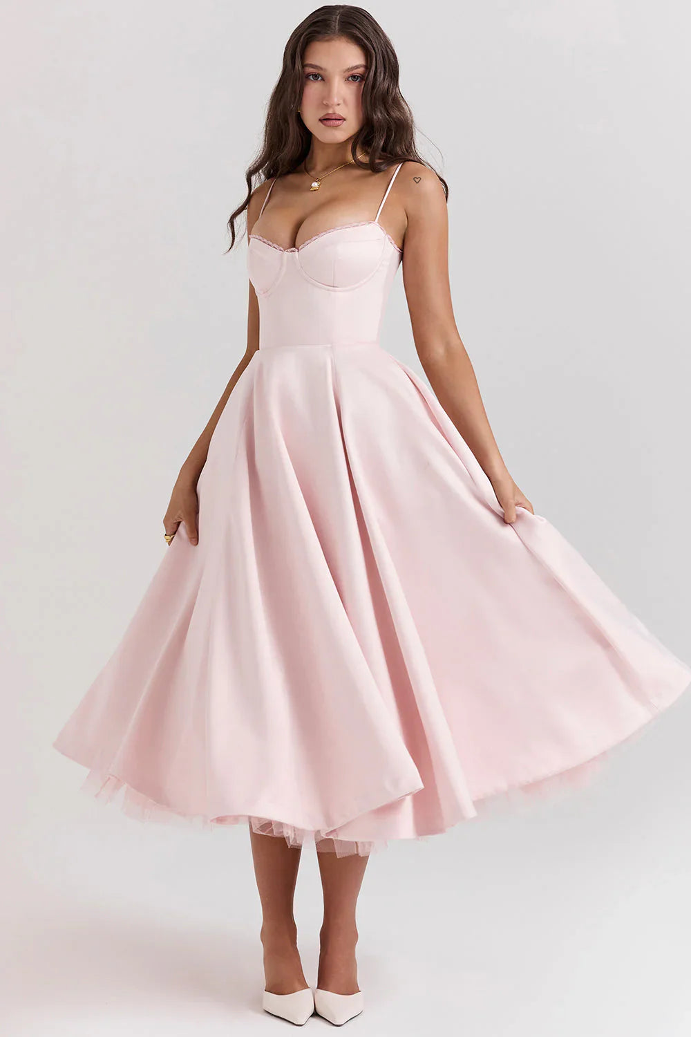 Women's Elegant Midi Dress with Fit-and-Flare Design and Tulle Hem-The Yellow Prime