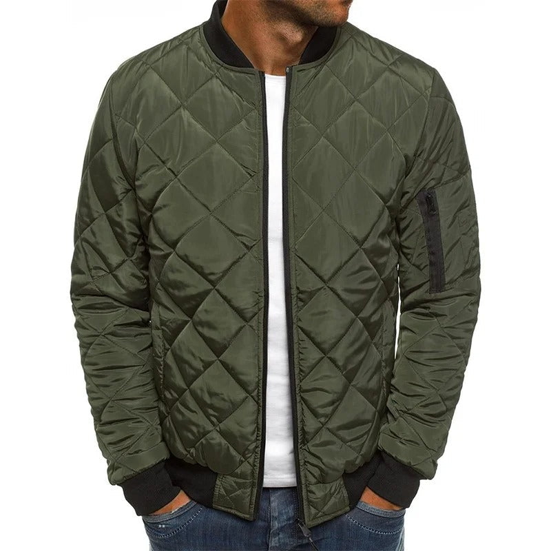 Men's Quilted Bomber Jacket – Stylish Baseball Collar with Zip