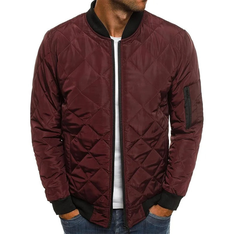 Men's Quilted Bomber Jacket – Stylish Baseball Collar with Zip
