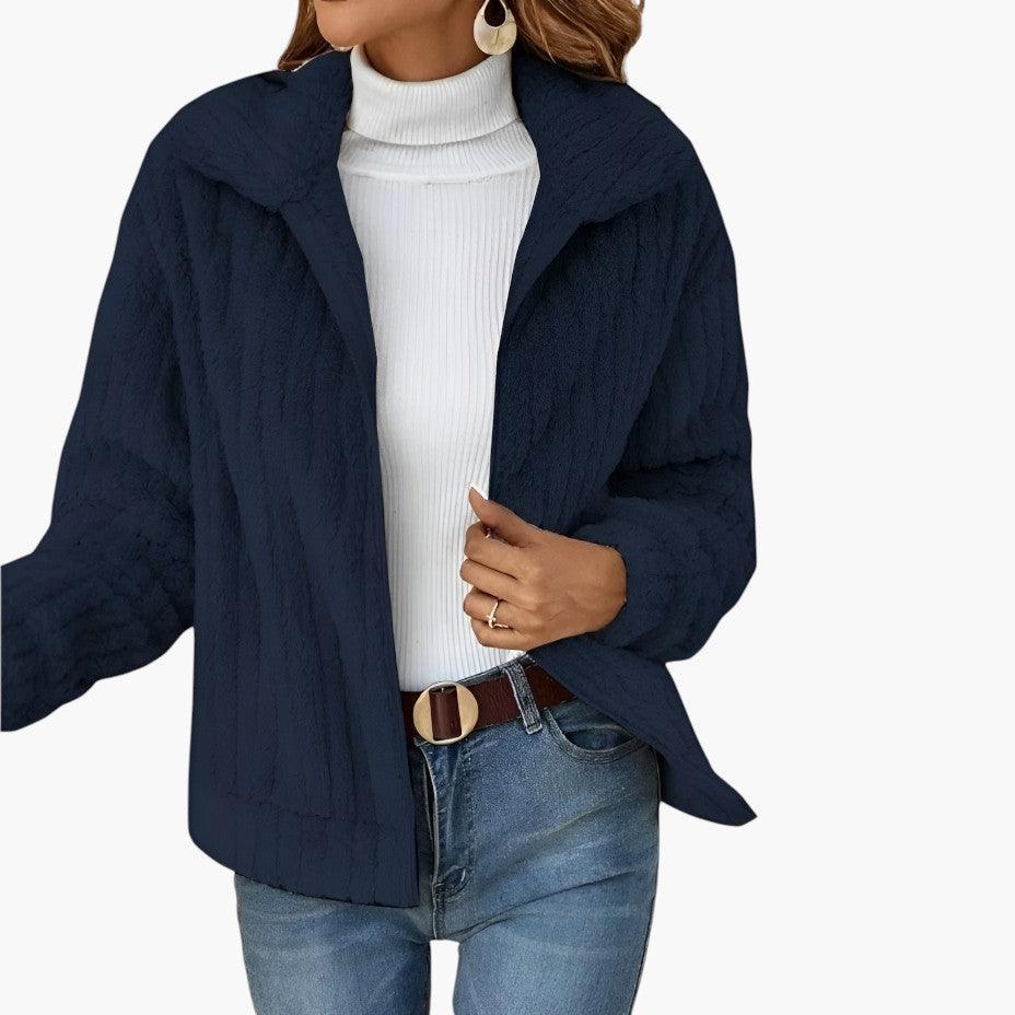 Women's Longline Fleece Cardigan with Open Front and Long Sleeves