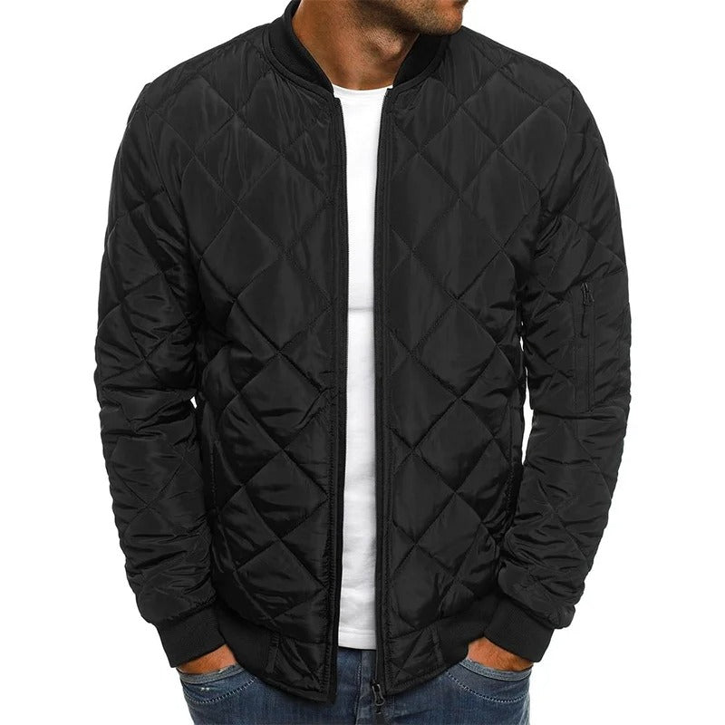 Men's Quilted Bomber Jacket – Stylish Baseball Collar with Zip
