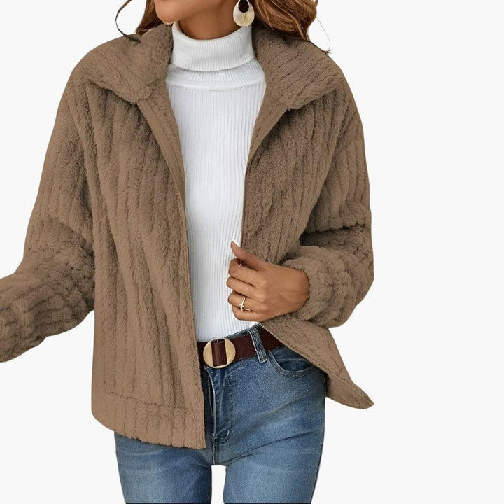 Women's Longline Fleece Cardigan with Open Front and Long Sleeves