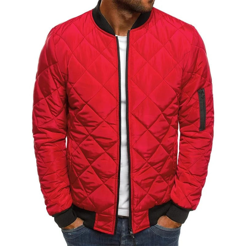 Men's Quilted Bomber Jacket – Stylish Baseball Collar with Zip