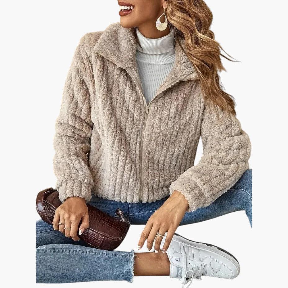 Women's Longline Fleece Cardigan with Open Front and Long Sleeves