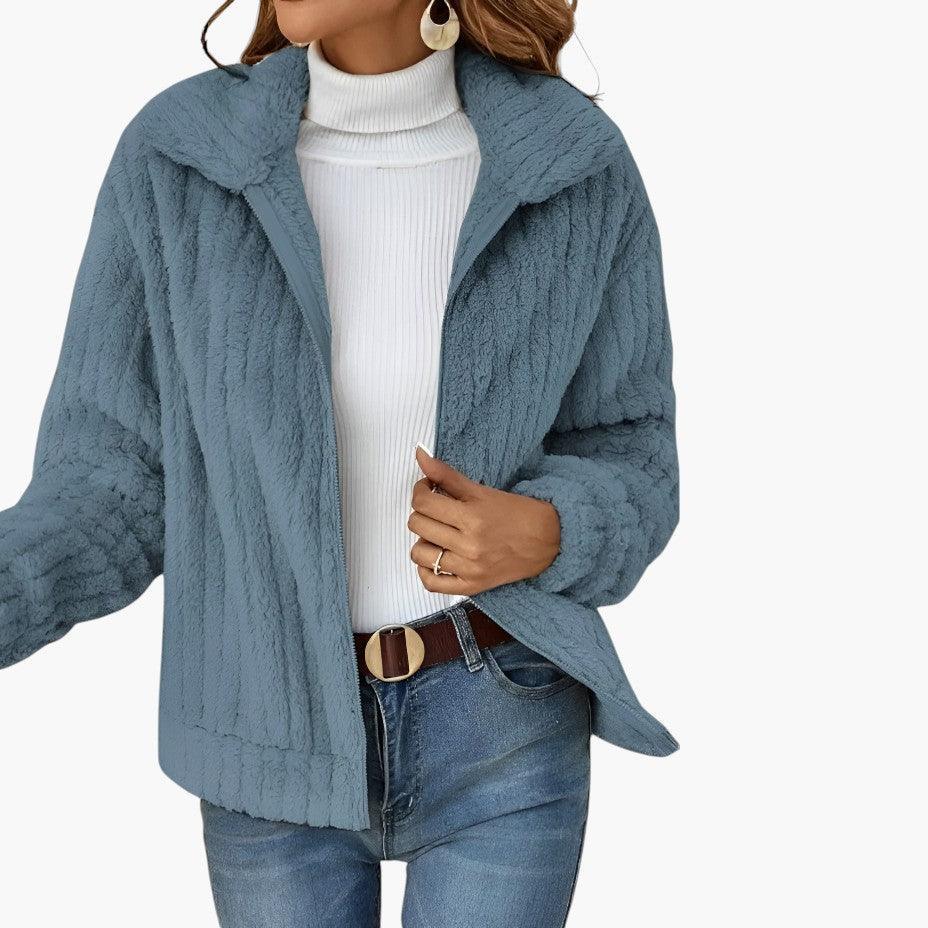 Women's Longline Fleece Cardigan with Open Front and Long Sleeves