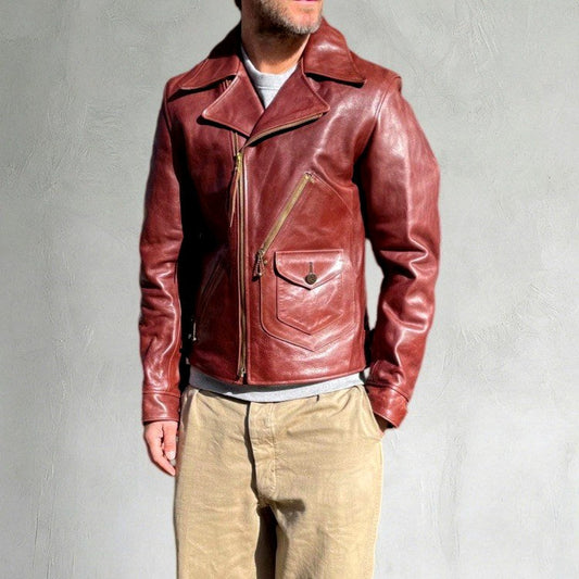 Veste biker en cuir pour homme avec poches à rabat - Chaude, idéale en automne et en hiver