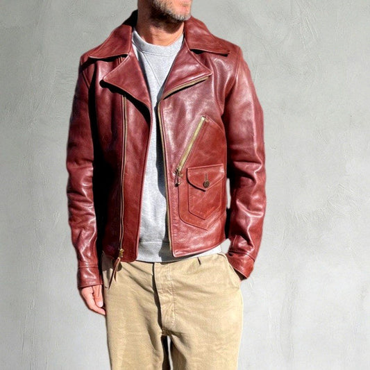 Veste biker en cuir pour homme avec poches à rabat - Chaude, idéale en automne et en hiver