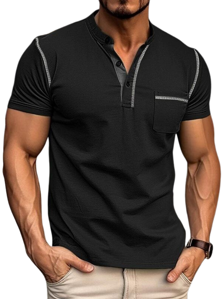 Men's Henley Collar Polo Shirt-The Yellow Prime