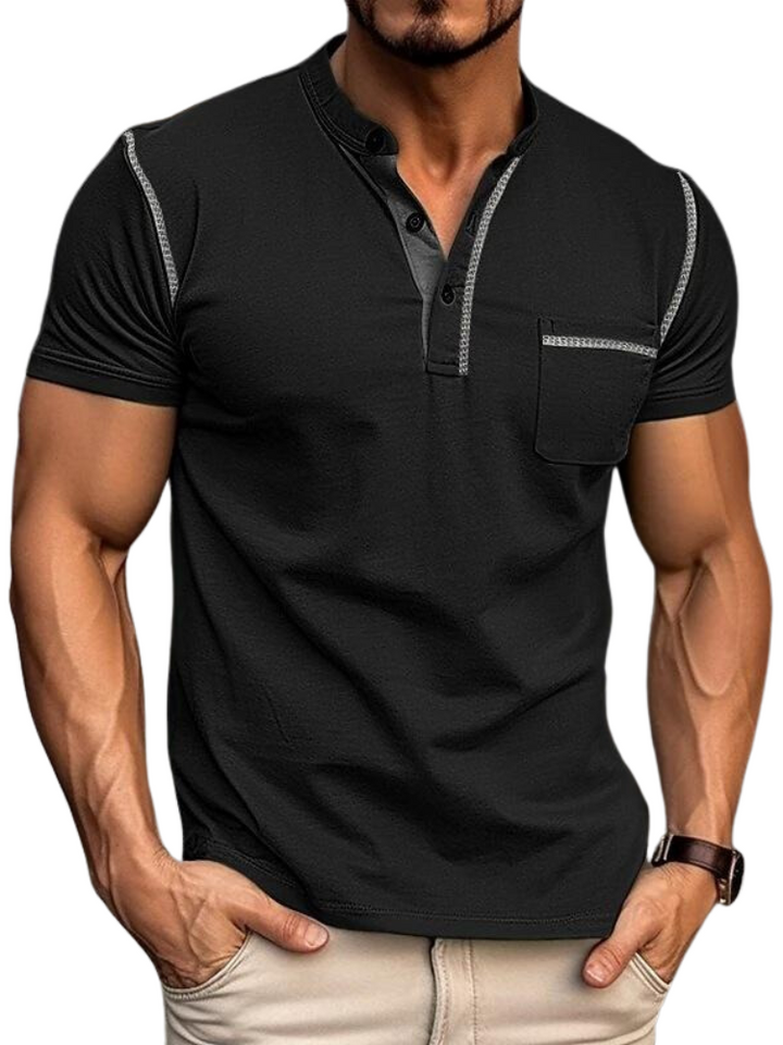 Men's Henley Collar Polo Shirt-The Yellow Prime