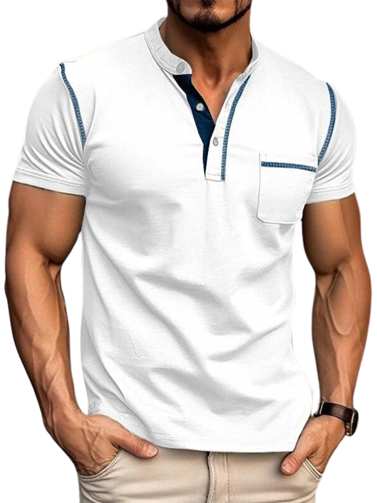 Men's Henley Collar Polo Shirt-The Yellow Prime