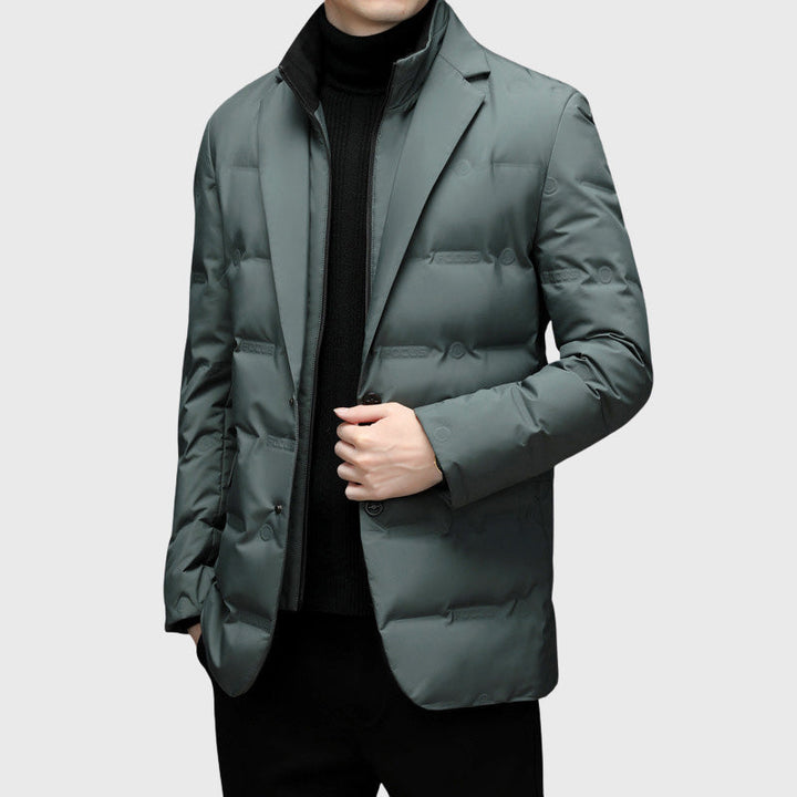 Men's Duck Down Puffer Windbreaker Blazer with Notch Lapel