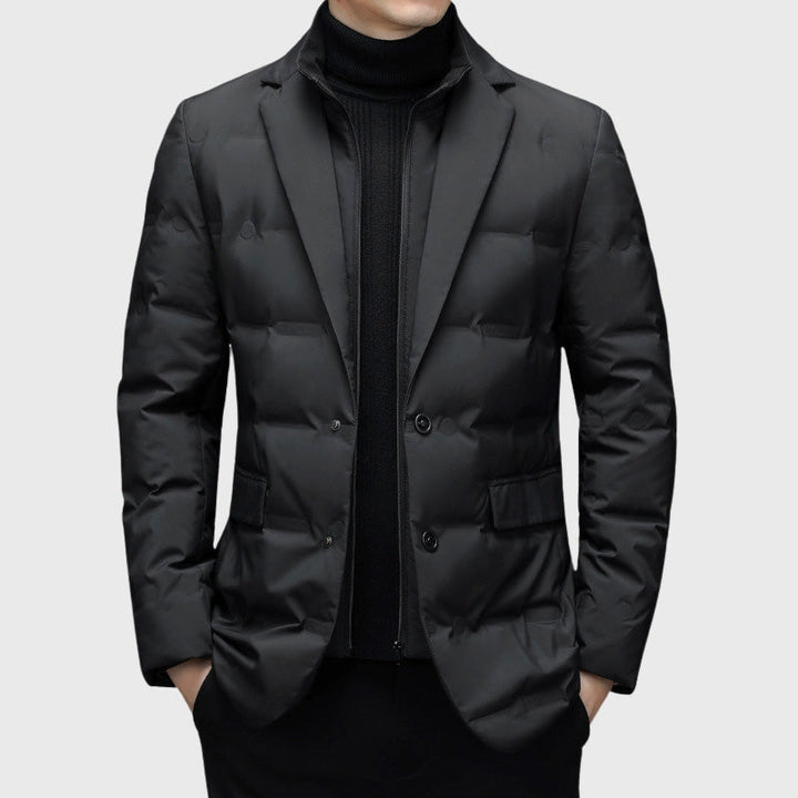 Men's Duck Down Puffer Windbreaker Blazer with Notch Lapel