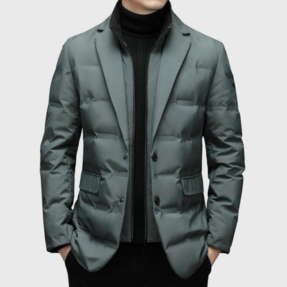 Blazer cortavientos acolchado de plumón de pato para hombre con solapa de muesca