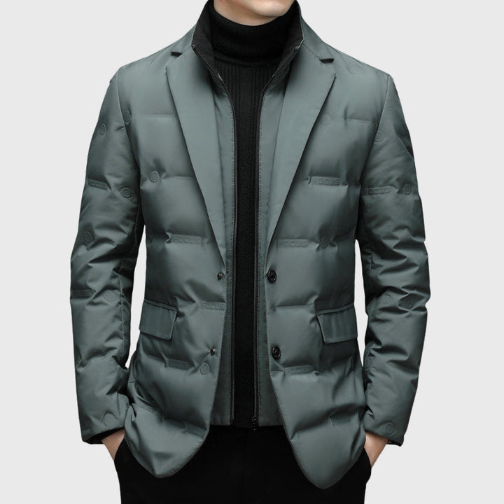 Men's Duck Down Puffer Windbreaker Blazer with Notch Lapel