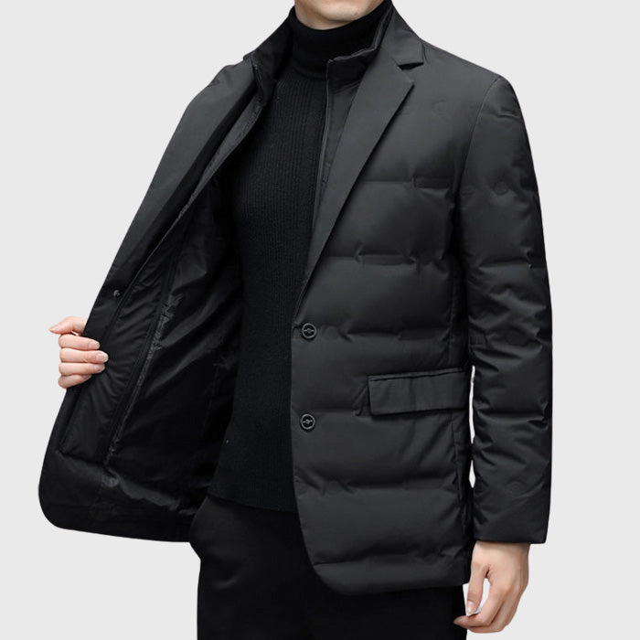 Men's Duck Down Puffer Windbreaker Blazer with Notch Lapel