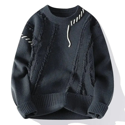 Men's Ripped Patchwork Crewneck Sweater – Cozy Fall & Winter Essential