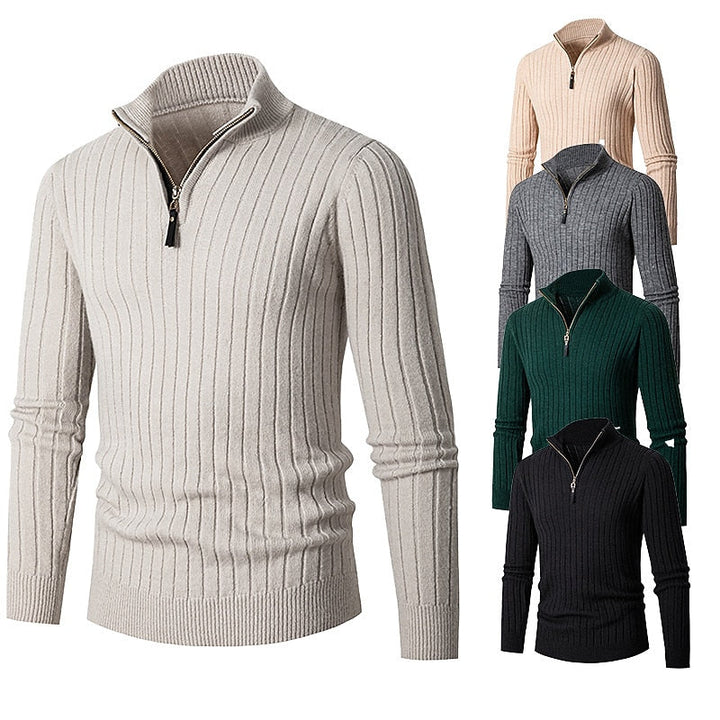Maglione classico da uomo a coste con cerniera a un quarto