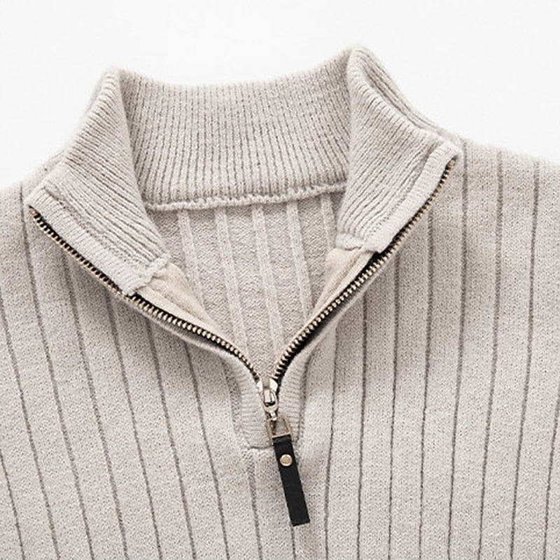 Maglione classico da uomo a coste con cerniera a un quarto
