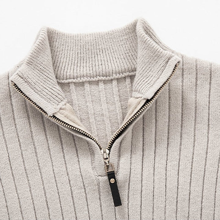 Maglione classico da uomo a coste con cerniera a un quarto