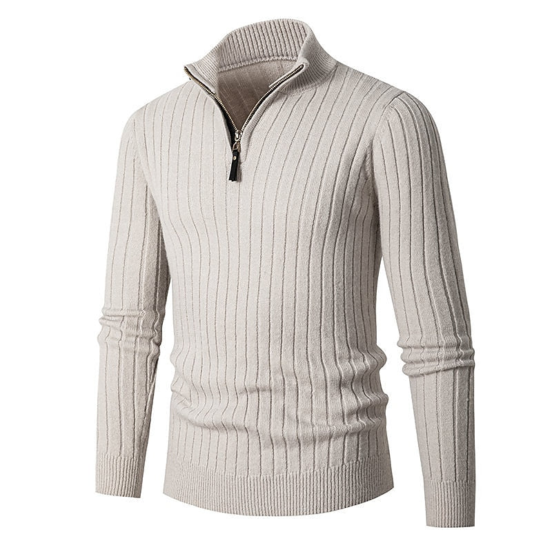Maglione classico da uomo a coste con cerniera a un quarto