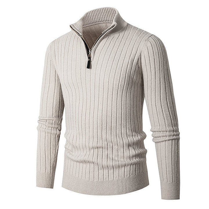 Maglione classico da uomo a coste con cerniera a un quarto
