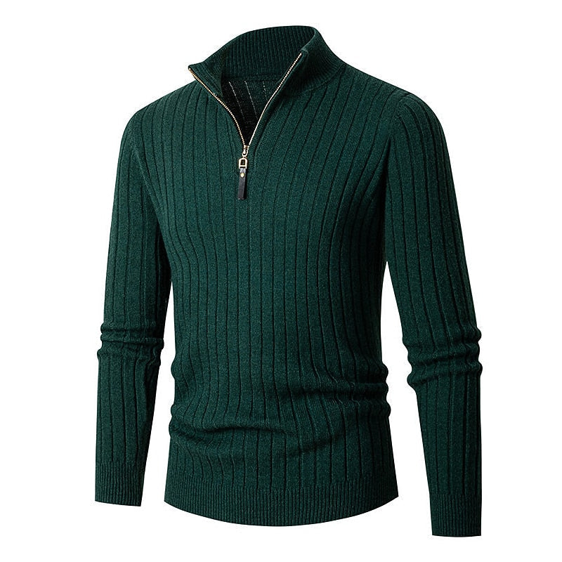 Maglione classico da uomo a coste con cerniera a un quarto