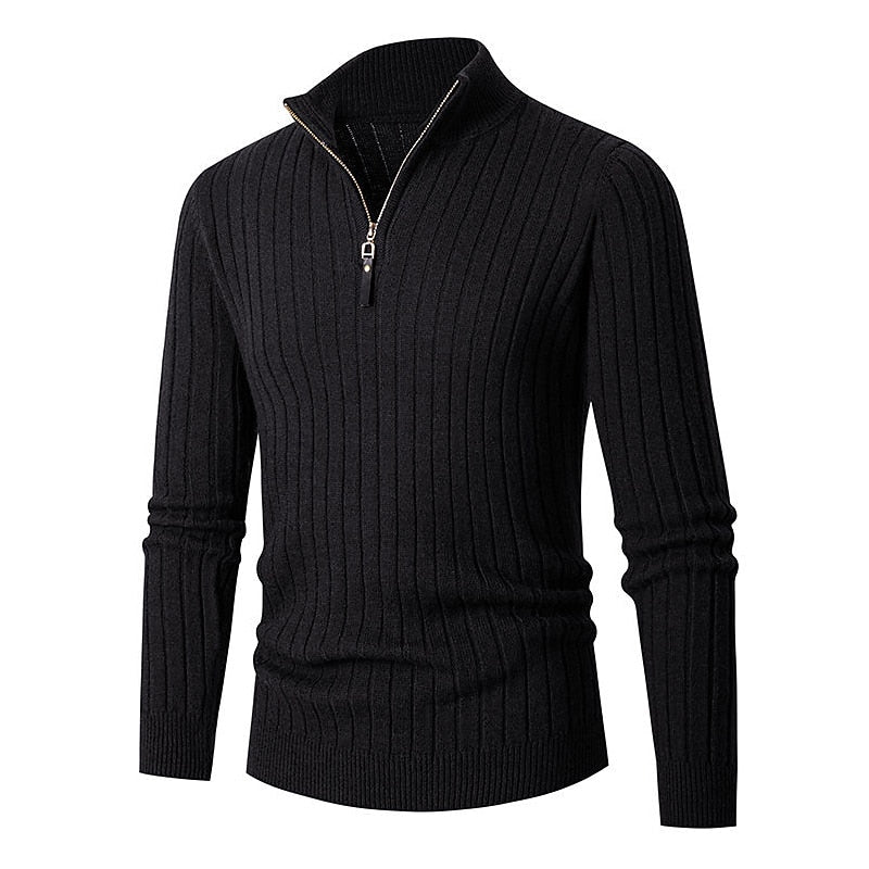 Maglione classico da uomo a coste con cerniera a un quarto