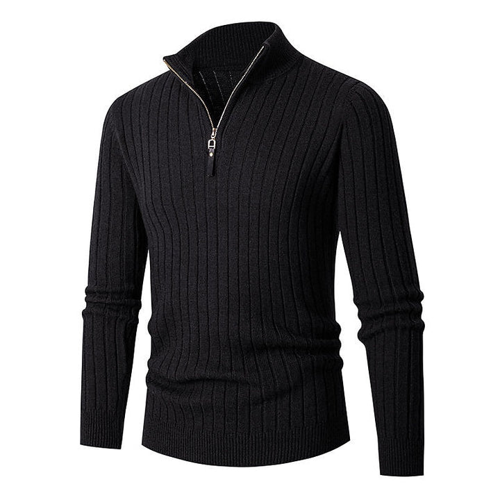 Maglione classico da uomo a coste con cerniera a un quarto