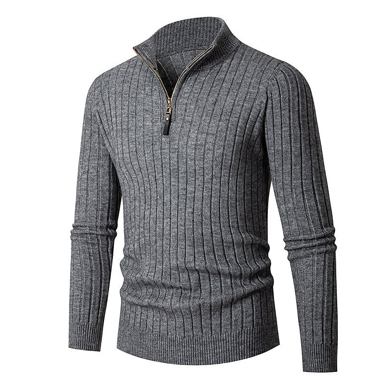 Maglione classico da uomo a coste con cerniera a un quarto