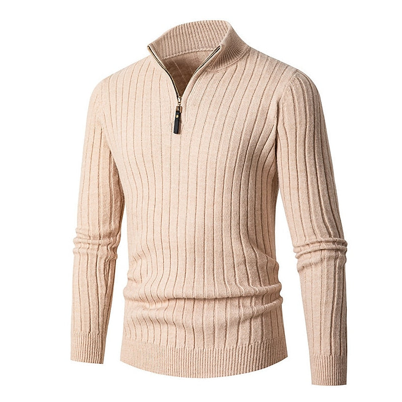 Maglione classico da uomo a coste con cerniera a un quarto
