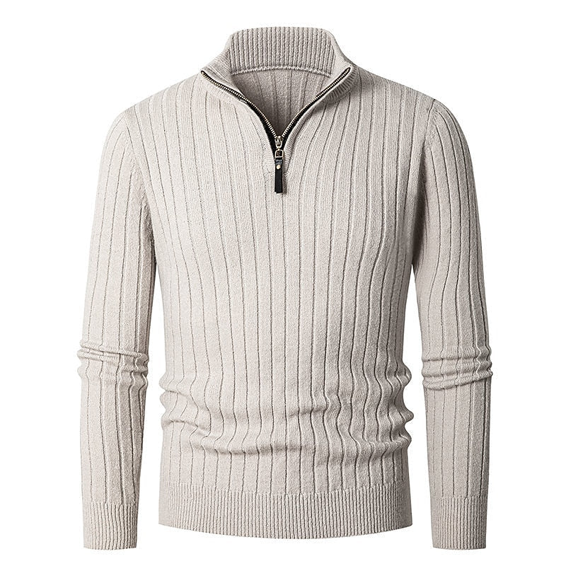 Maglione classico da uomo a coste con cerniera a un quarto