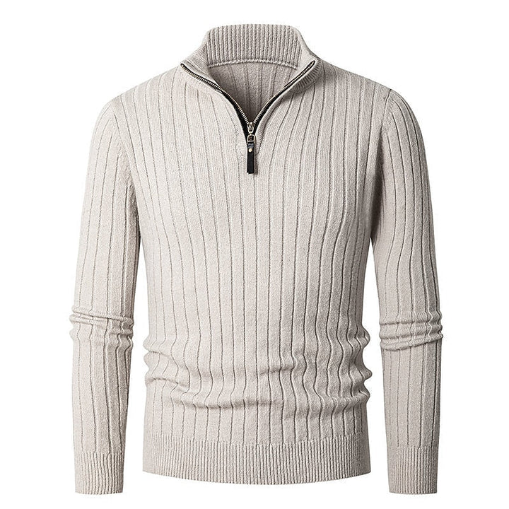 Maglione classico da uomo a coste con cerniera a un quarto