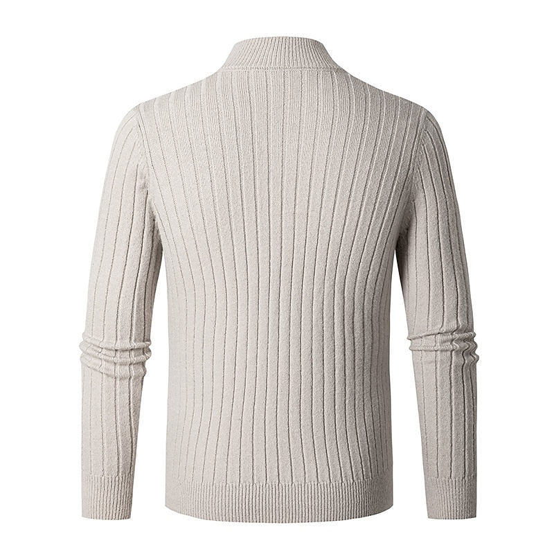 Maglione classico da uomo a coste con cerniera a un quarto