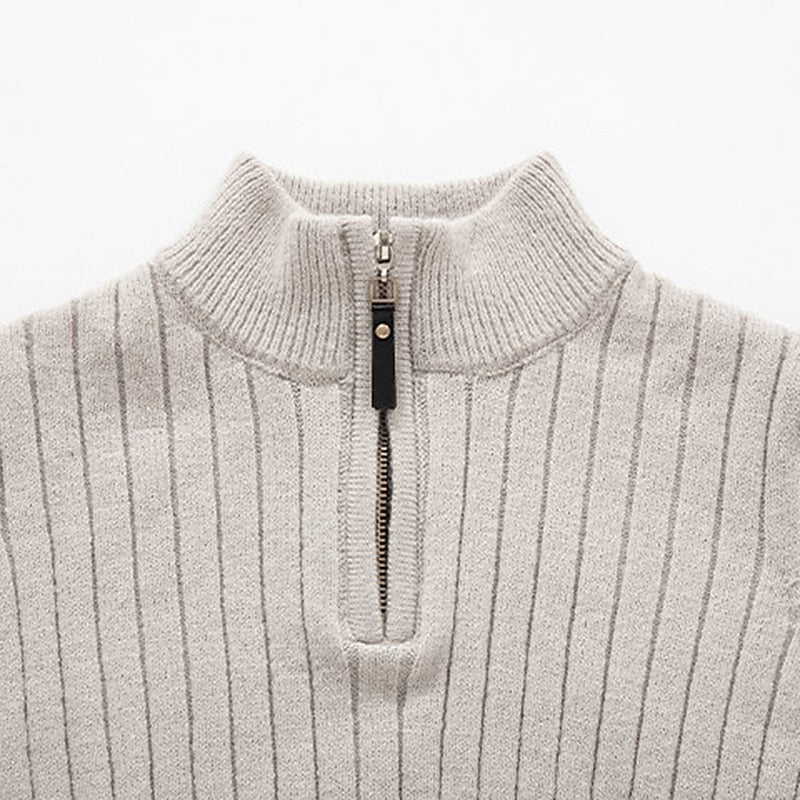 Maglione classico da uomo a coste con cerniera a un quarto