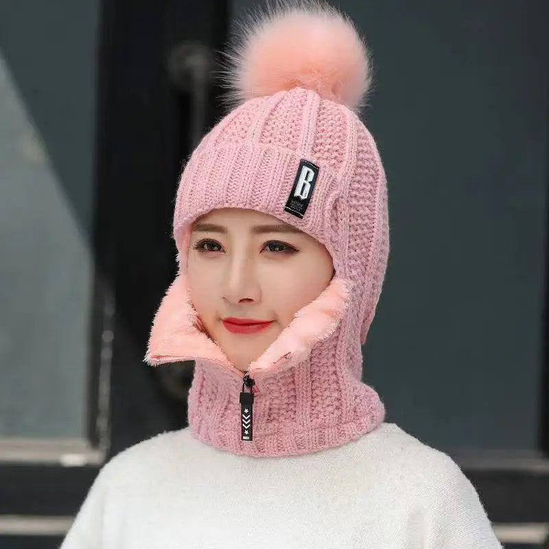 Women's Warm Knitted Balaclava - Ribbed Cotton Blend-The Yellow Prime