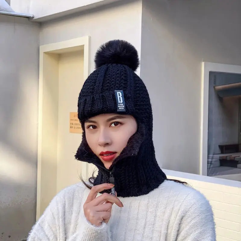 Women's Warm Knitted Balaclava - Ribbed Cotton Blend-The Yellow Prime