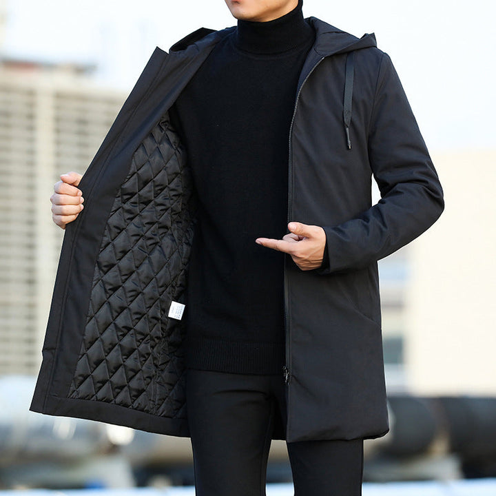 Mænds moderne frakke med hætte
