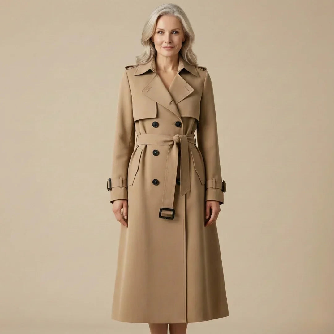 Dames klassieke trenchcoat met ceintuur en dubbele rij knopen