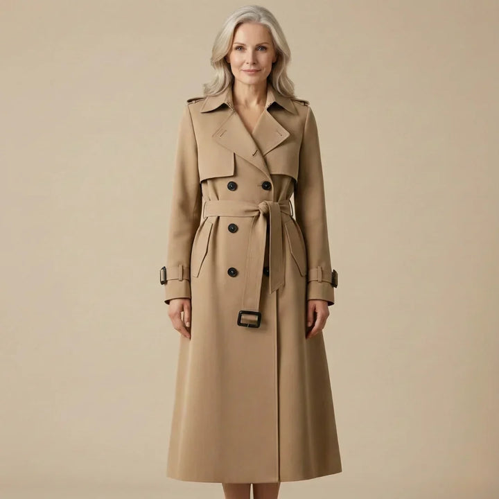 Dames klassieke trenchcoat met ceintuur en dubbele rij knopen